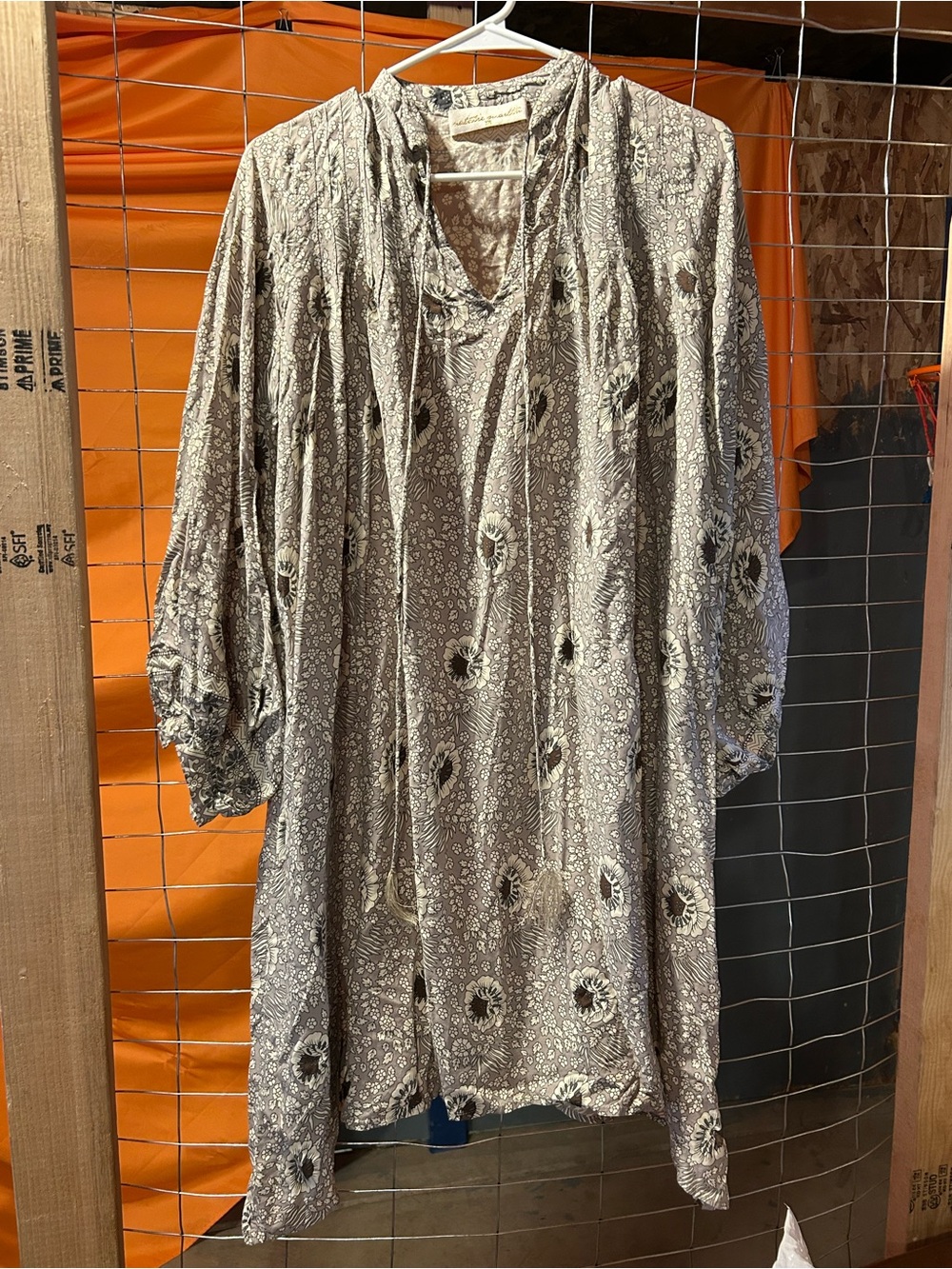 Natalie Martin Neutral Floral Long Sleeve Dress in Beige and Cream